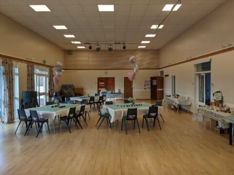 Tables and chairs set out for a party